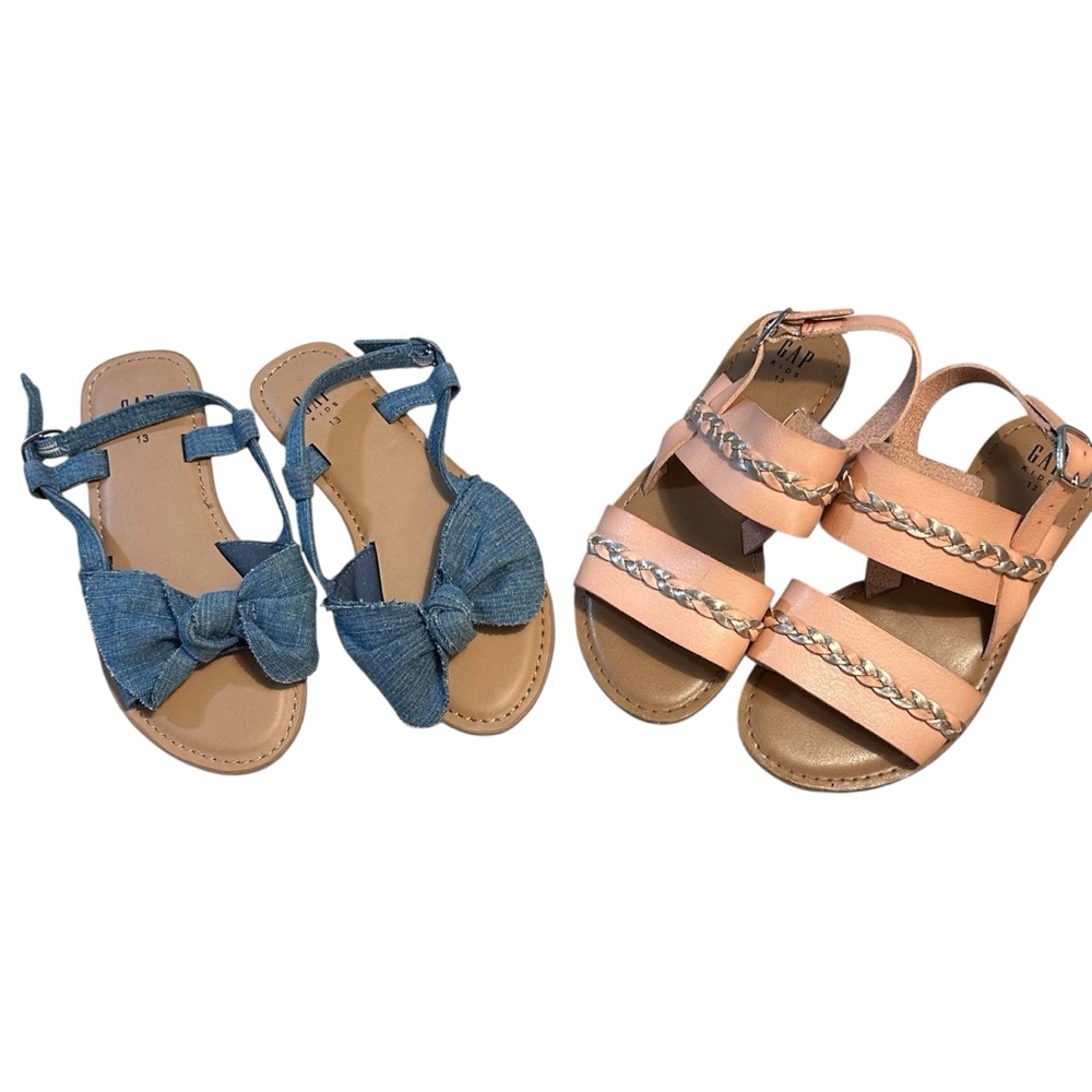 GAP Girls - LOT OF TWO- Denim & Pink Laux Leather Open Toe Sandals - Size 13